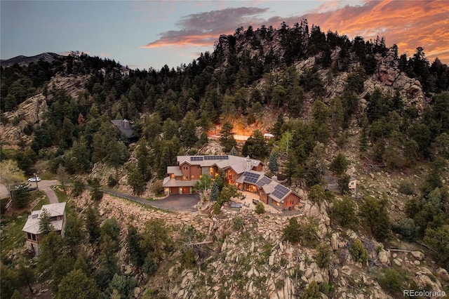 view of aerial view at dusk