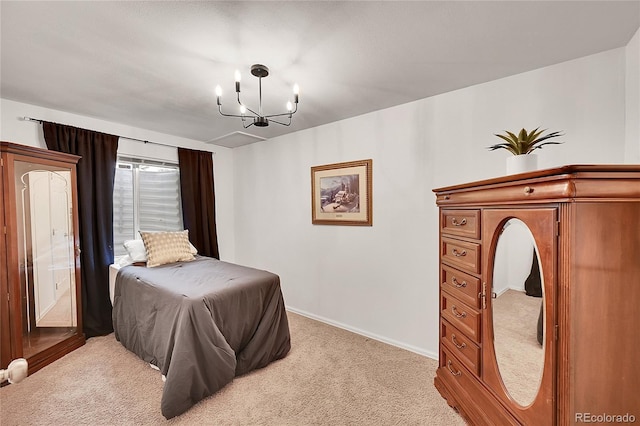 10571 Garfield St, Thornton, CO 80233 - bedroom with a chandelier, light carpet, and baseboards