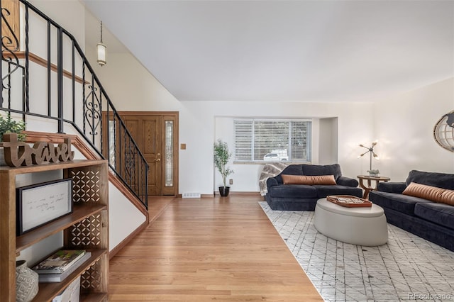 living room with hardwood / wood-style flooring