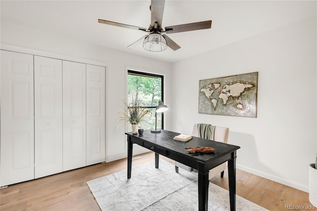 3260 Bit Rd, Evergreen, CO 80439 - office area featuring ceiling fan and light wood-style flooring