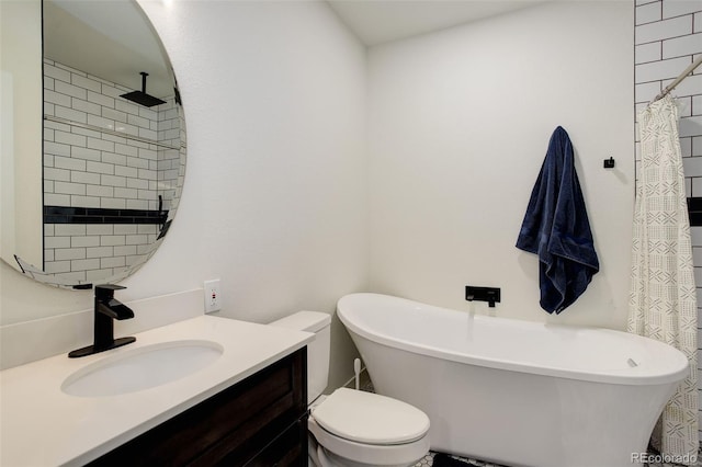 7029 Sagerock St, Castle Pines, CO 80108 - full bathroom featuring a soaking tub, vanity, tiled shower, and toilet