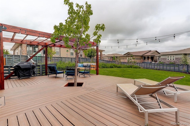 7029 Sagerock St, Castle Pines, CO 80108 - wooden terrace featuring a pergola and grilling area