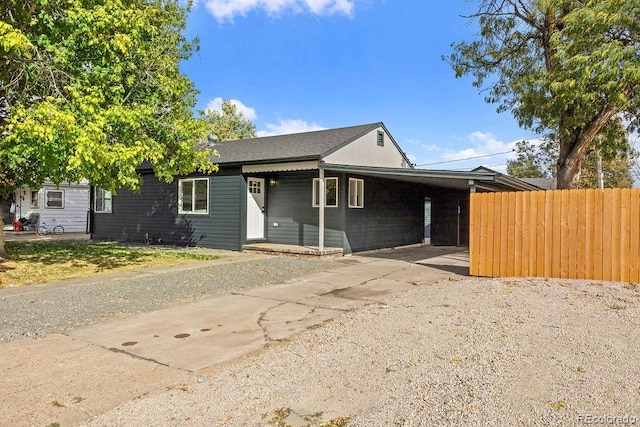 view of front of house featuring a carport