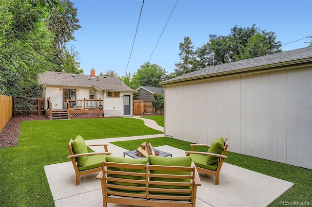3219 S Washington St, Englewood, CO 80113 - fenced backyard with a wooden deck, a patio area, and outdoor lounge area