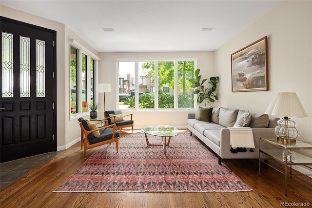 355 Steele St, Denver, CO 80206 - living room with wood finished floors and baseboards