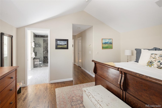 355 Steele St, Denver, CO 80206 - bedroom featuring wood finished floors, lofted ceiling, and baseboards
