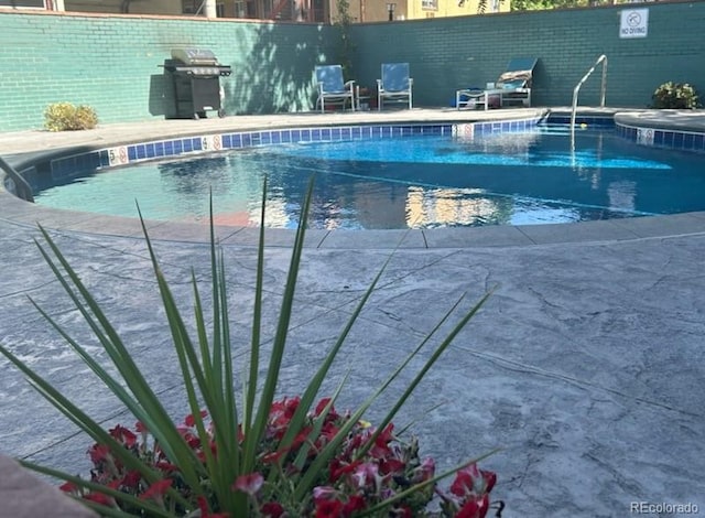 view of pool with area for grilling and a patio area