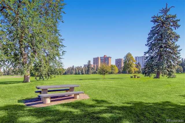 view of home's community with a lawn