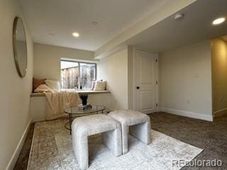 sitting room with carpet flooring