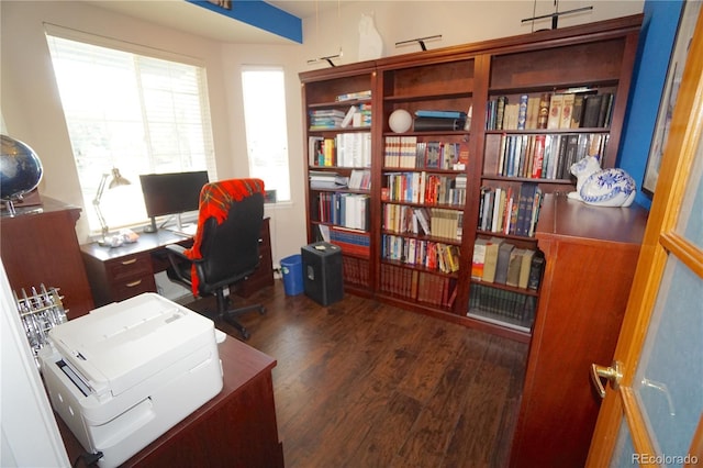 office area with dark wood-type flooring