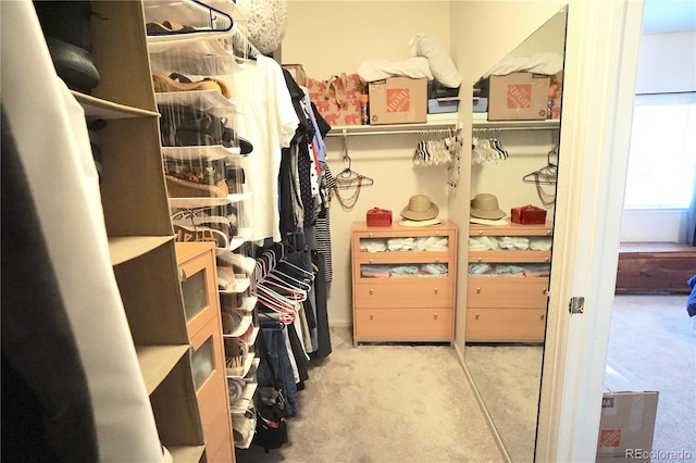 spacious closet featuring light carpet