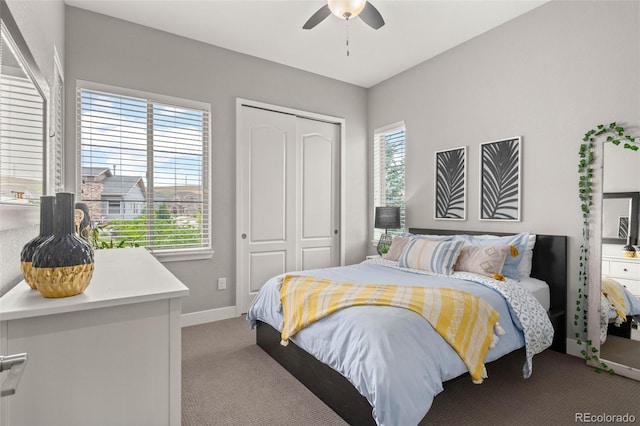 17358 W 95th Ave, Arvada, CO 80007 - bedroom featuring light carpet, a closet, and ceiling fan
