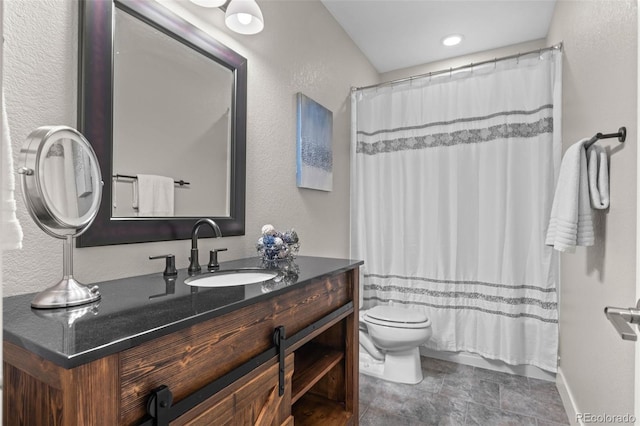 17358 W 95th Ave, Arvada, CO 80007 - bathroom featuring vanity, a textured wall, and a shower with curtain