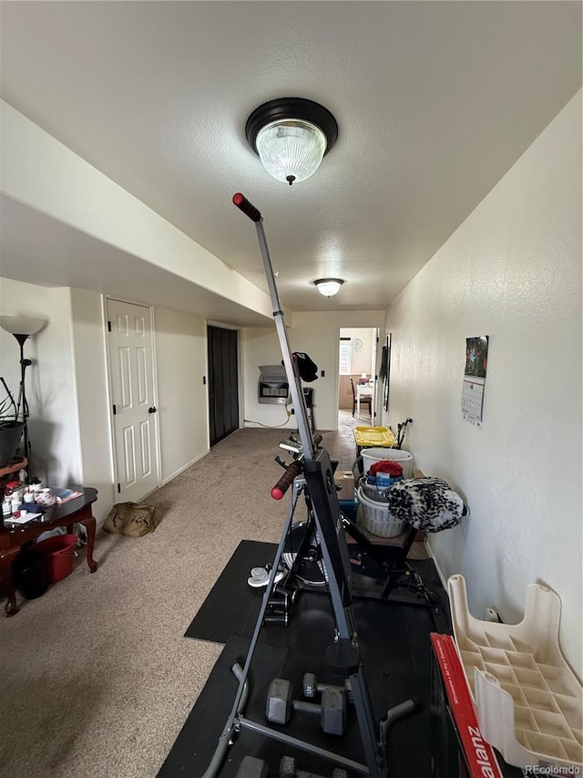 8318 Ivory Loop, Peyton, CO 80831 - workout room with carpet floors and a textured ceiling
