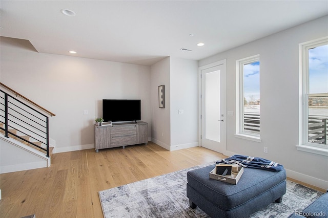 living room with light wood-type flooring