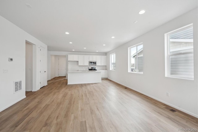 unfurnished living room featuring light hardwood / wood-style flooring