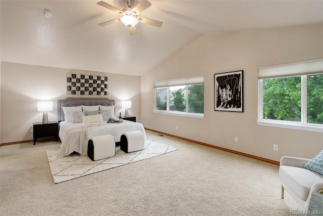 14910 Williams St, Thornton, CO 80602 - carpeted bedroom with baseboards, vaulted ceiling, and ceiling fan