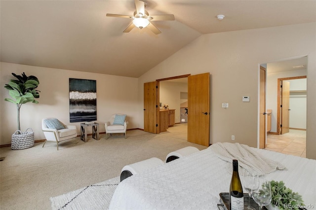 14910 Williams St, Thornton, CO 80602 - bedroom with vaulted ceiling, light colored carpet, a ceiling fan, and baseboards