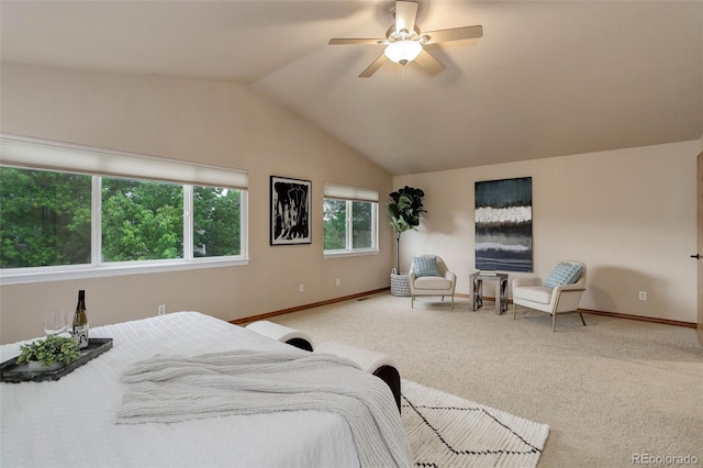 14910 Williams St, Thornton, CO 80602 - bedroom with carpet, baseboards, vaulted ceiling, and a ceiling fan