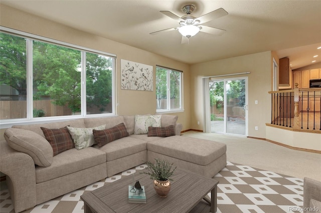 14910 Williams St, Thornton, CO 80602 - living area with ceiling fan and light colored carpet