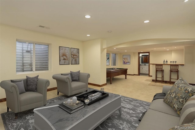 14910 Williams St, Thornton, CO 80602 - living room featuring recessed lighting, pool table, and carpet floors