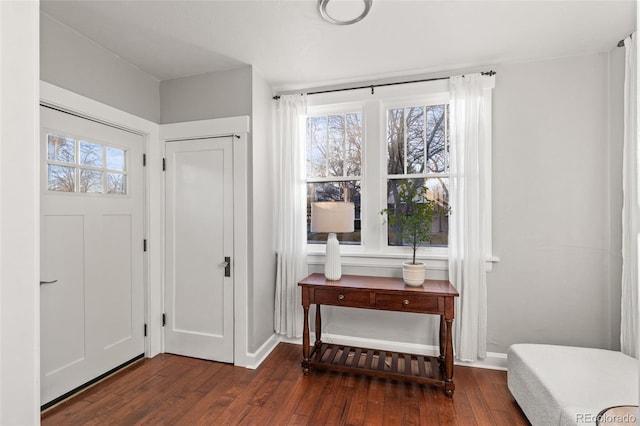 foyer entrance with dark hardwood / wood-style floors