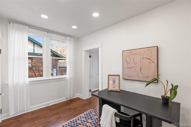 office space featuring dark hardwood / wood-style flooring