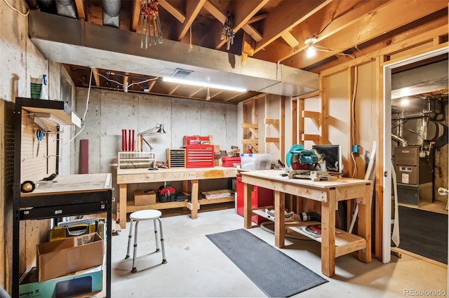 basement featuring a workshop area