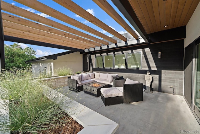 view of patio / terrace with an outdoor hangout area and a pergola