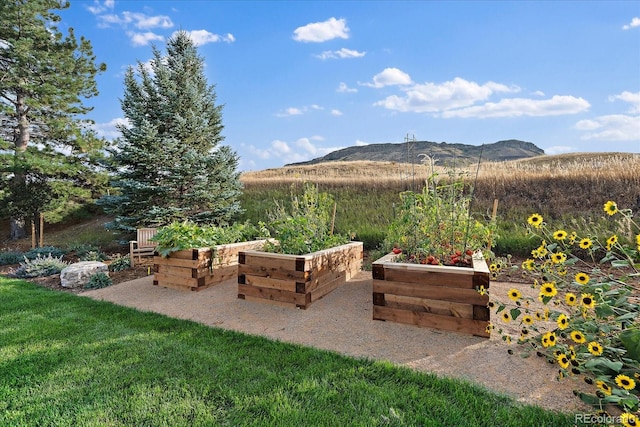 view of patio featuring a mountain view