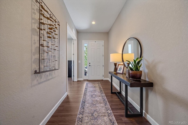 doorway to outside with dark hardwood / wood-style floors