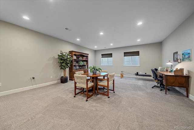 view of carpeted dining room