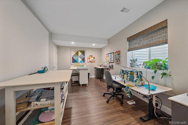 home office featuring dark hardwood / wood-style floors