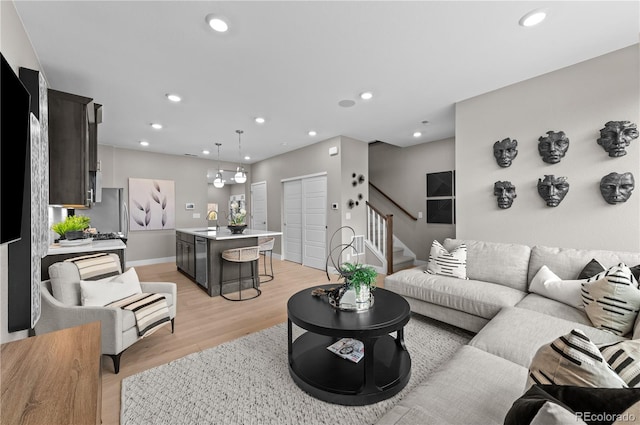 9445 W 58th Cir Unit B, Arvada, CO 80002 - living area with stairs, light wood-type flooring, and recessed lighting