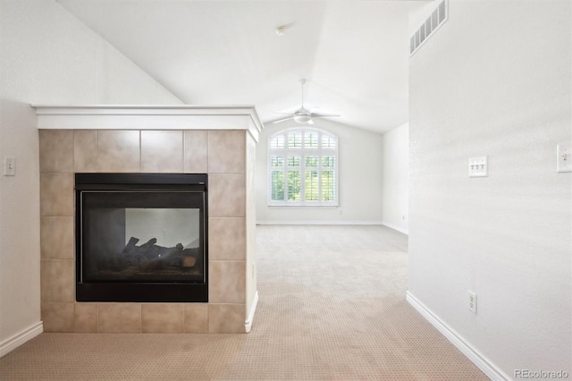 11969 E Lake Cir, Greenwood Village, CO 80111 - detailed view of a fireplace, carpet floors, baseboards, and ceiling fan