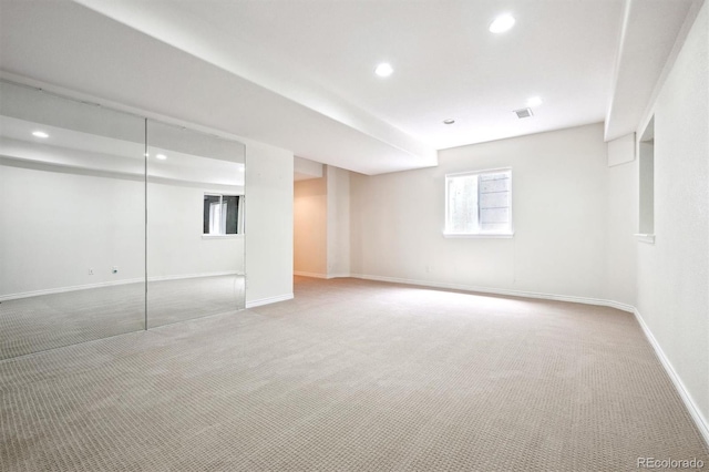 11969 E Lake Cir, Greenwood Village, CO 80111 - below grade area with light carpet, baseboards, and recessed lighting