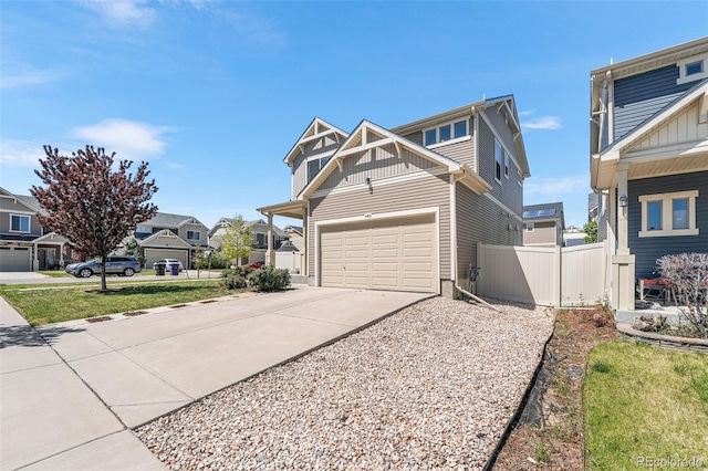 4405 Walden Ct, Denver, CO 80249 - view of front of house with driveway, fence, a garage, board and batten siding, and a residential view