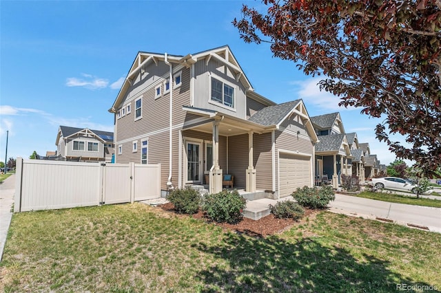 4405 Walden Ct, Denver, CO 80249 - craftsman-style house with a gate, a porch, concrete driveway, and board and batten siding