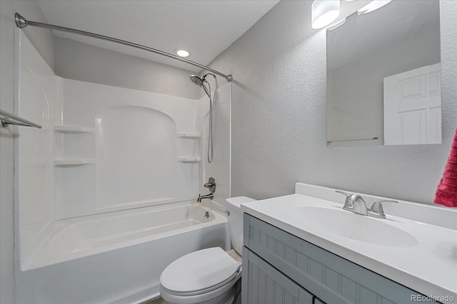 full bathroom with shower / washtub combination, toilet, and vanity