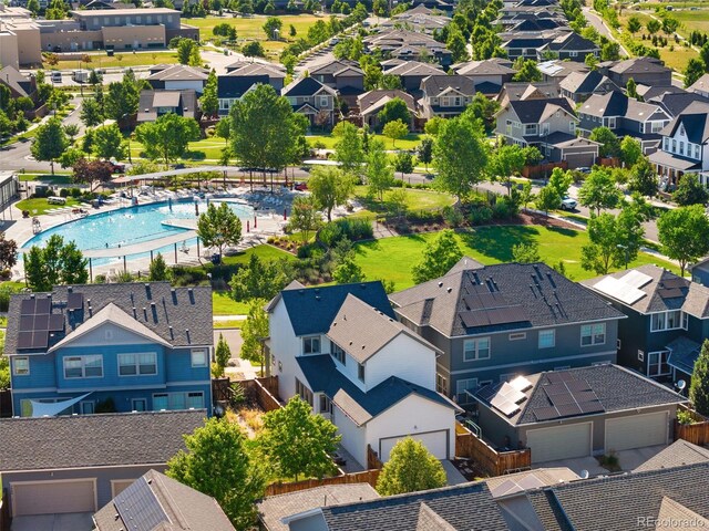5068 Yosemite Ct, Denver, CO 80238 - aerial perspective of suburban area featuring a pool area