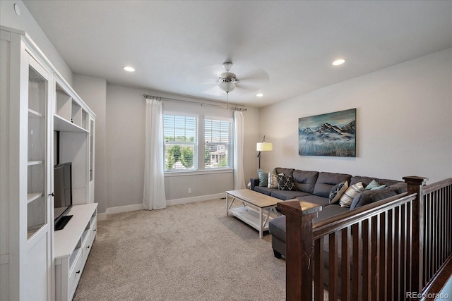 5663 W 96th Ave, Westminster, CO 80020 - living area with light carpet, ceiling fan, and recessed lighting