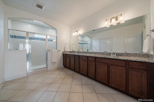 5663 W 96th Ave, Westminster, CO 80020 - full bathroom with double vanity, a stall shower, and tile patterned flooring