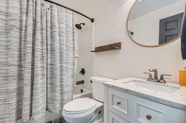 bathroom featuring vanity, toilet, and shower / tub combo