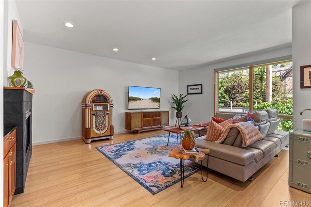 350 Holly St, Denver, CO 80220 - living area featuring light wood-style floors and recessed lighting