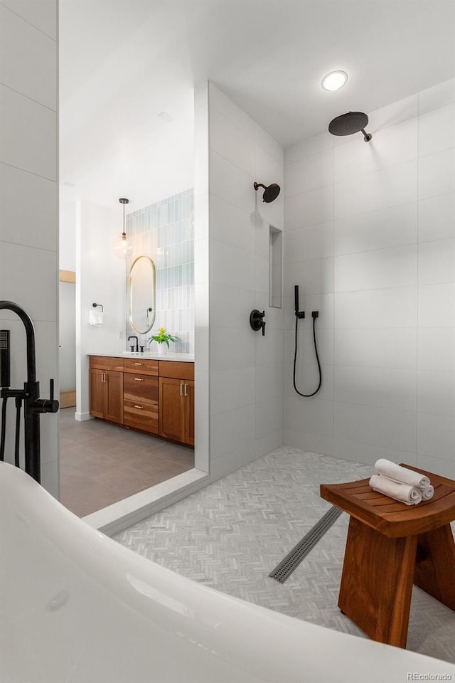 350 Holly St, Denver, CO 80220 - full bathroom with tiled shower and double vanity