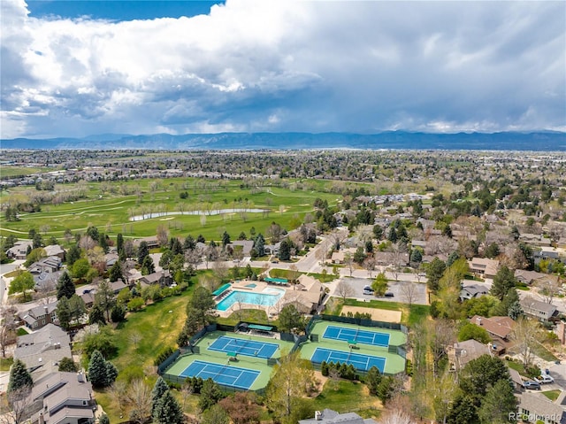 bird's eye view featuring a residential view and a water and mountain view