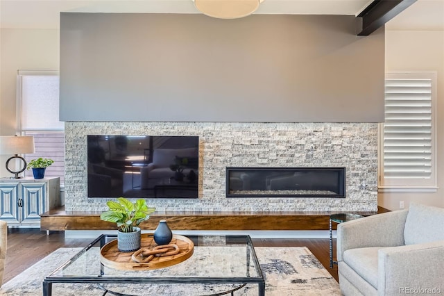10119 Bellwether Ln, Lone Tree, CO 80124 - living area featuring wood finished floors and a fireplace