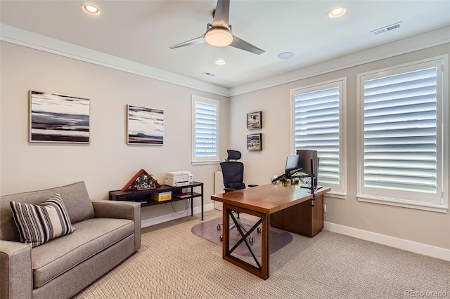10119 Bellwether Ln, Lone Tree, CO 80124 - office area featuring visible vents, recessed lighting, and ceiling fan