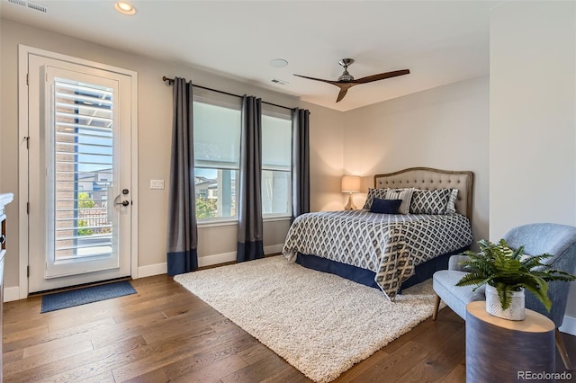 10119 Bellwether Ln, Lone Tree, CO 80124 - bedroom featuring visible vents, hardwood / wood-style floors, access to exterior, baseboards, and recessed lighting