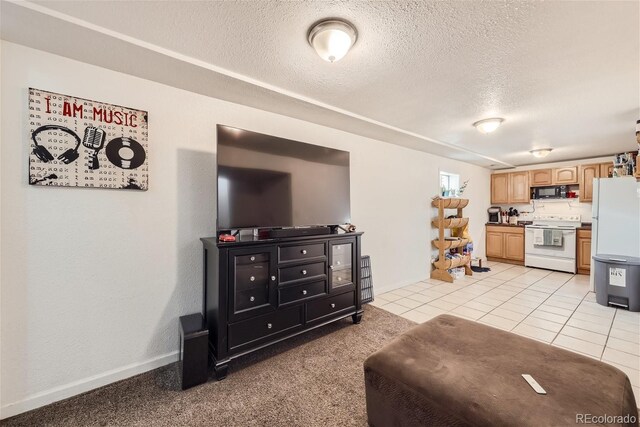 465 Miller Ave, Brighton, CO 80601 - living area featuring a textured ceiling, light tile patterned flooring, and baseboards